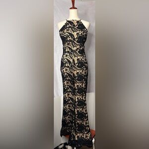 NWT Gab & Kate Black Lace Halter Jumpsuit - Nude Underlay - Medium - $118